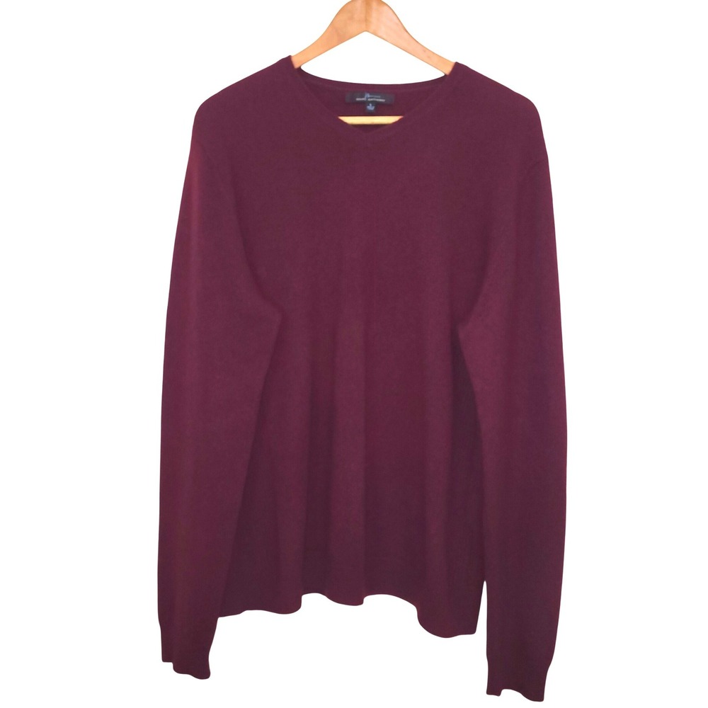 Marc Anthony Mens 100% Cashmere V-Neck Sweater Burgundy Wine Red Large L